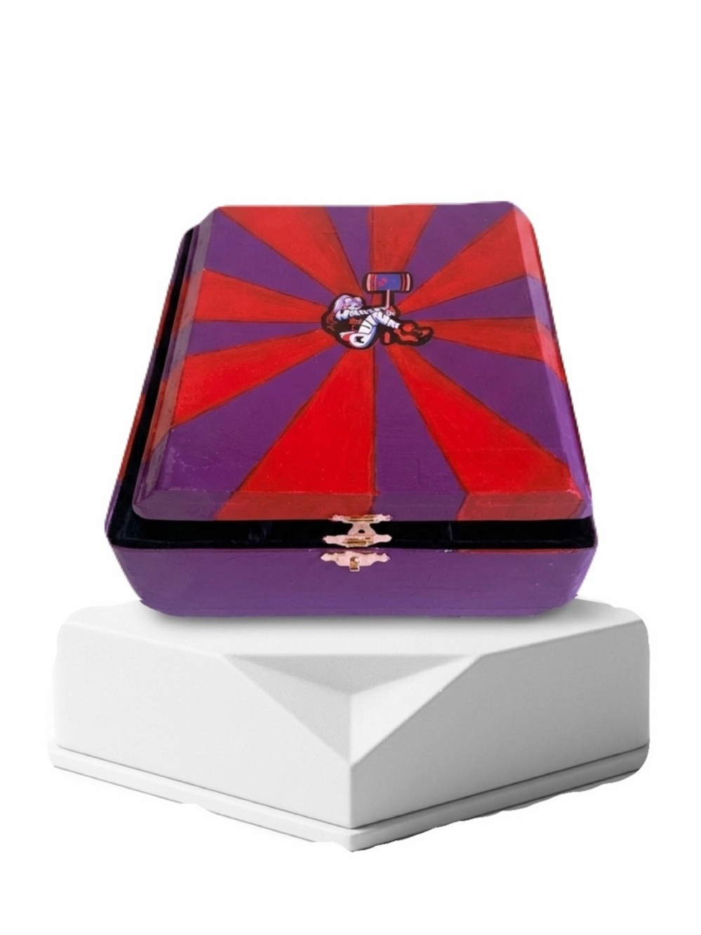 New Harley Quinn Red Purple Hand Painted Jewelry Cigar Box